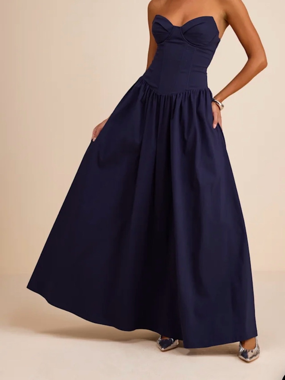 Lulu's Navy Strapless Sweetheart Corset Maxi Dress